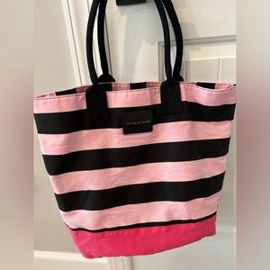 VICTORIA’S SECRET CLASSIC PINK & BLACK STRIPED TOTE/SHOULDER BAG